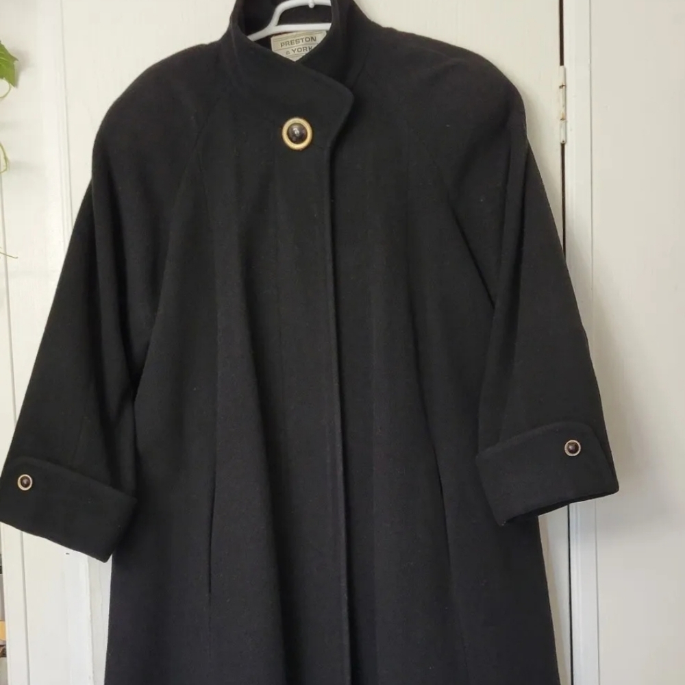 VTG Preston & York Dillards Long Wool Coat UNITE USA Black Size 10 Gold Buttons - Picture 2 of 13